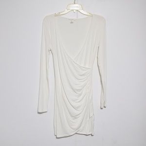 Forever 21 White Fitted Long Sleeve Wrap Dress
